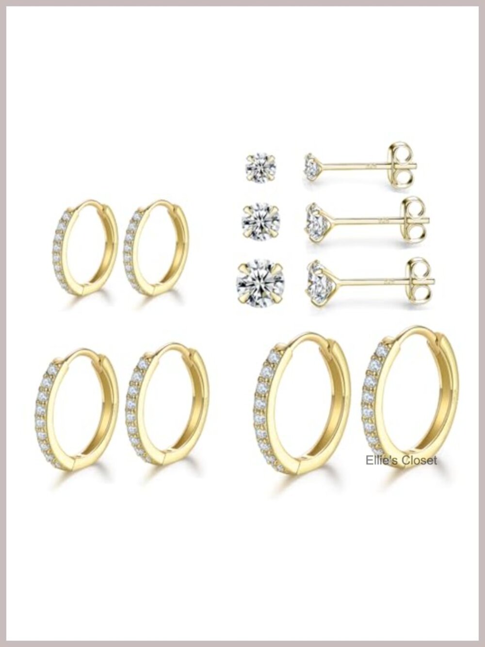 6 Pairs Sterling Silver Hoop & Stud Earrings Set, 14K White Gold Plated CZ